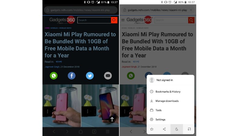 xiaomi mint browser dark mode gadgets 360 Xiaomi Mint Browser