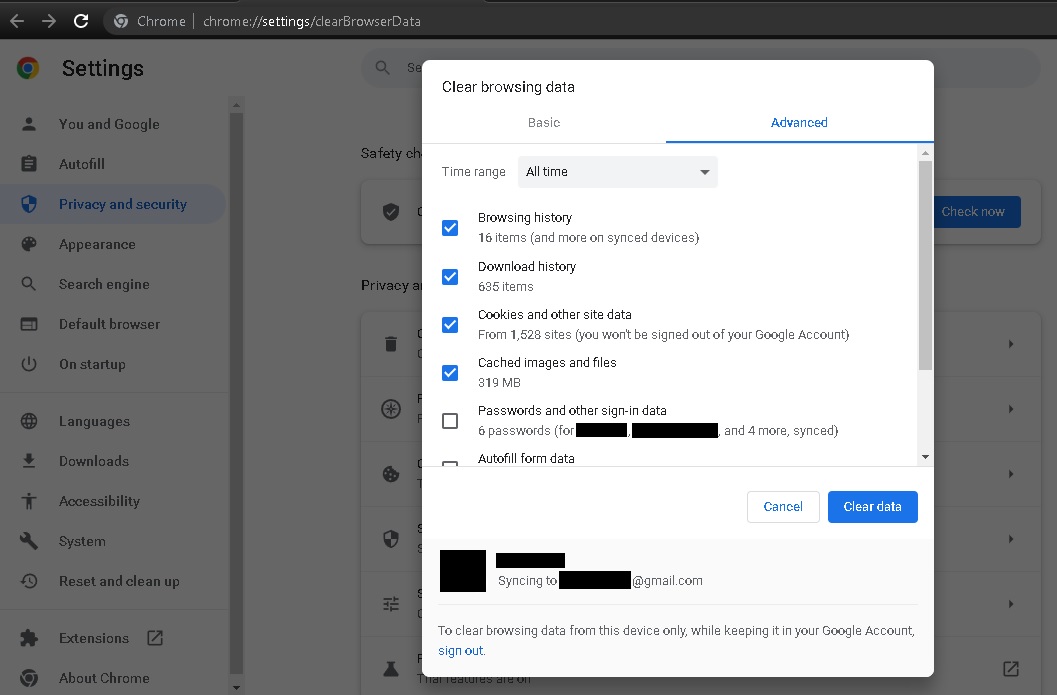 Cache Chrome Desktop