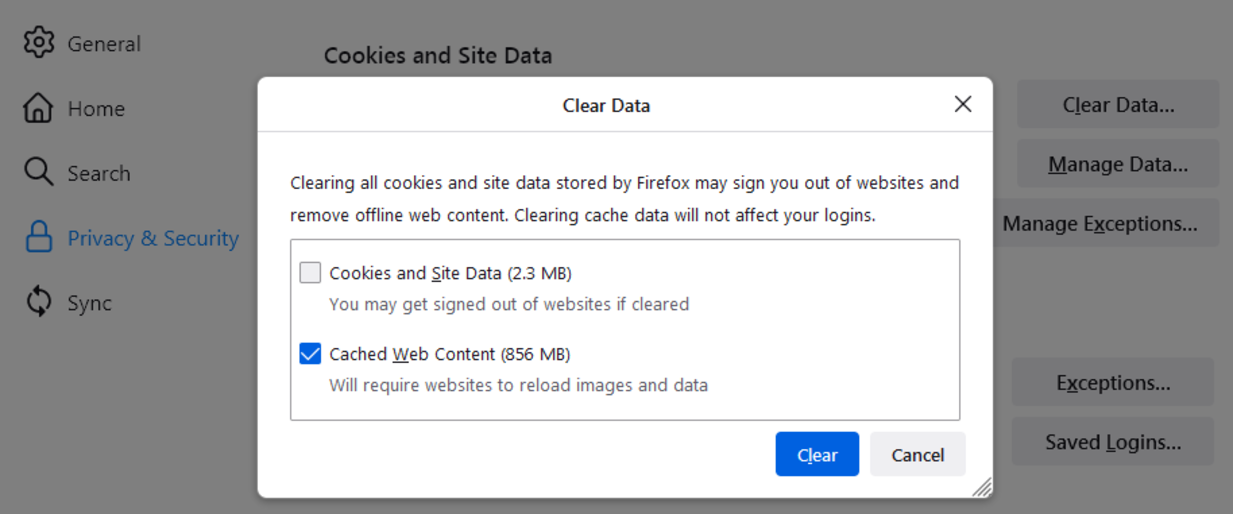 Cache Firefox Desktop