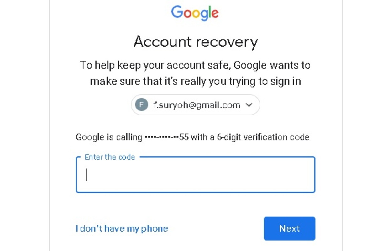 Kode Verifikasi Gmail Melalui Telepon