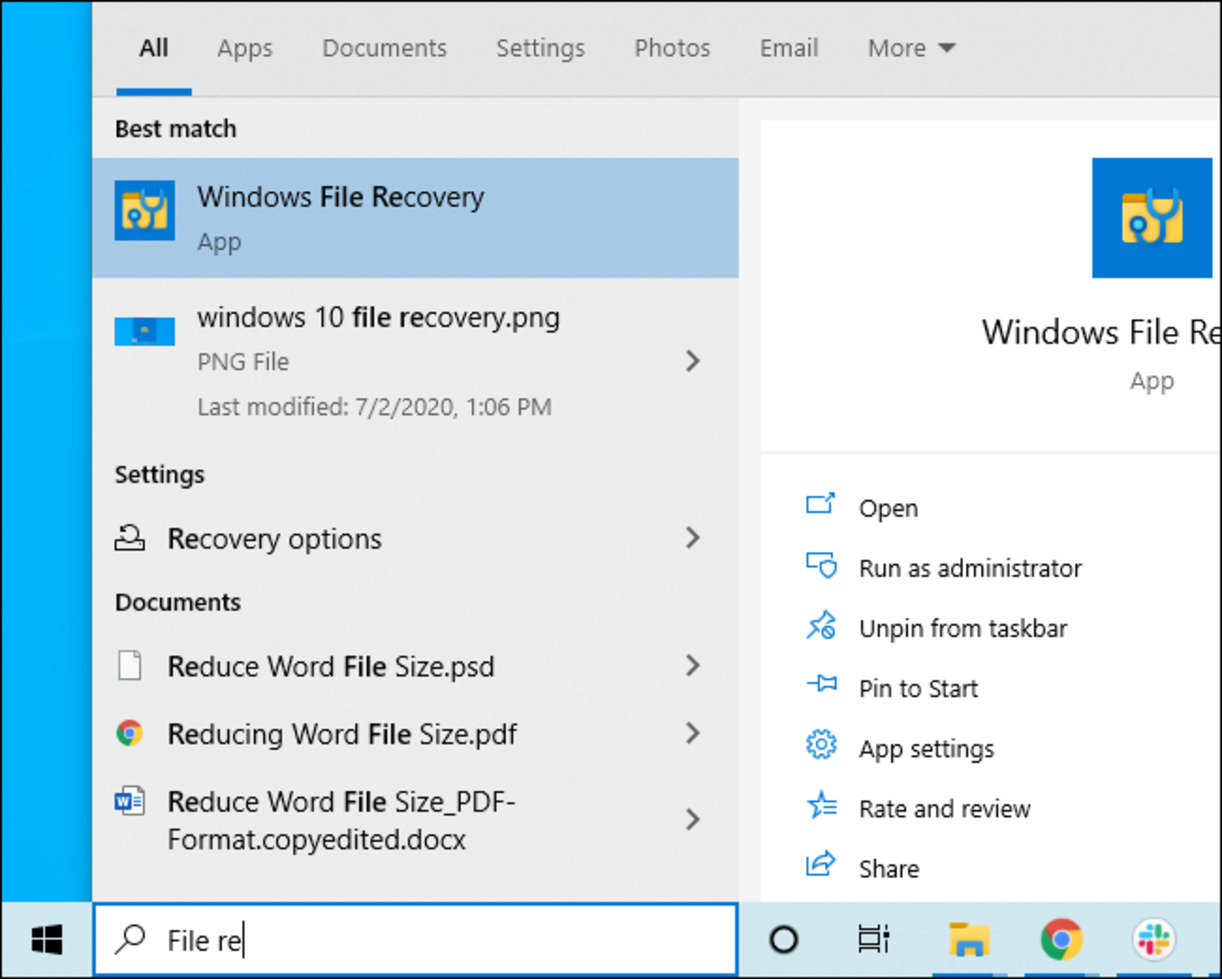 Windows File Recovery Shortcut